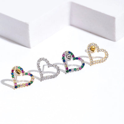 1 Pair Elegant Simple Style Heart Shape Copper Zircon Ear Studs