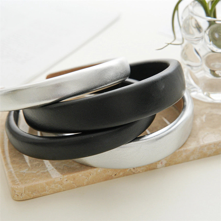 Women's Simple Style Solid Color Pu Leather Hair Band