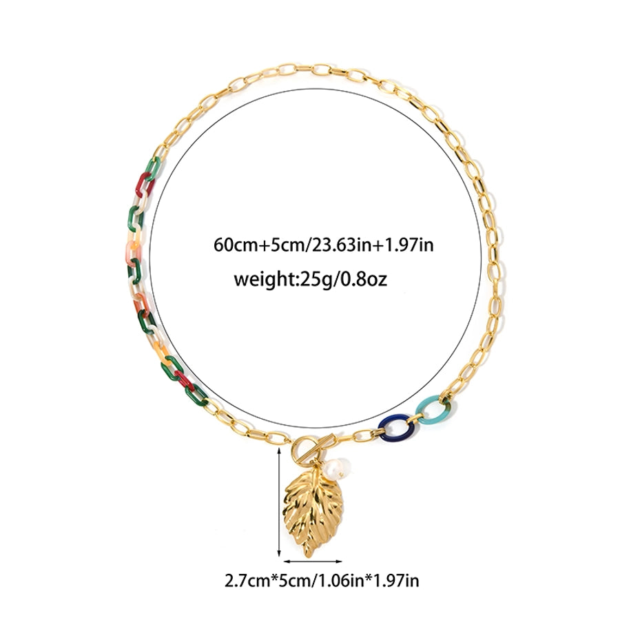 Elegant Vacation Leaves 14K Gold Plated 304 Stainless Steel Arylic  Pendant Necklaces