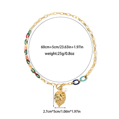 Elegant Vacation Leaves 14K Gold Plated 304 Stainless Steel Arylic  Pendant Necklaces
