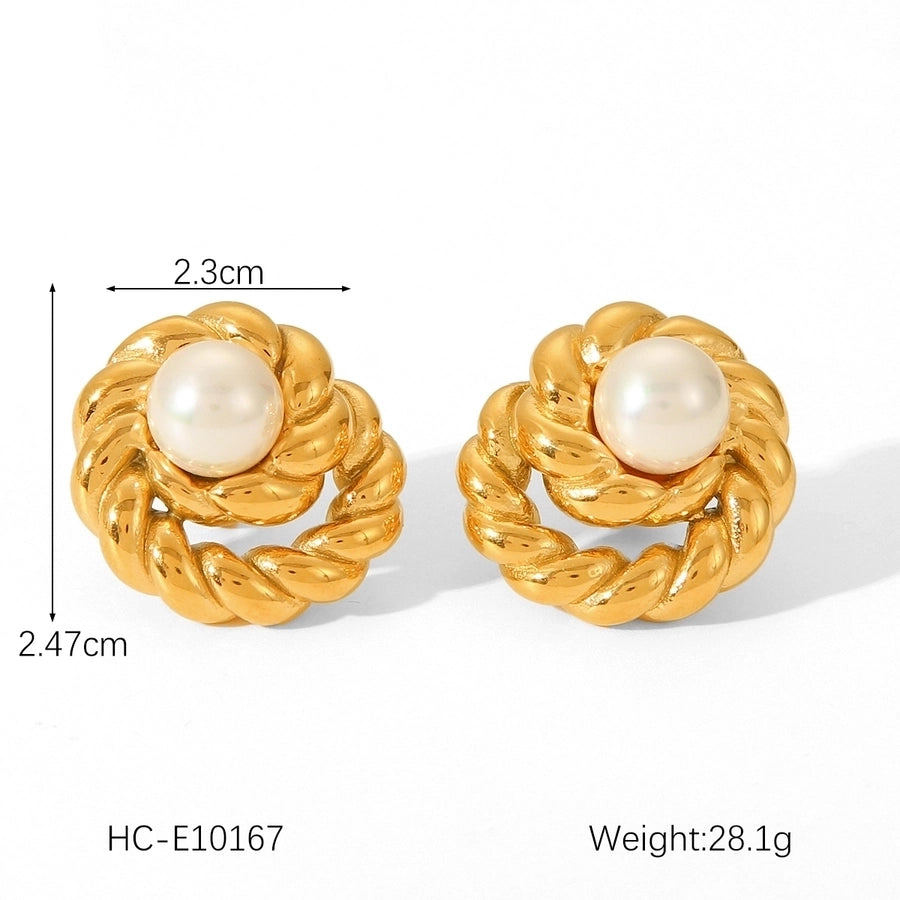 1 Pair IG Style Classic Style Thread 304 Stainless Steel Titanium Steel 18K Gold Plated Ear Studs