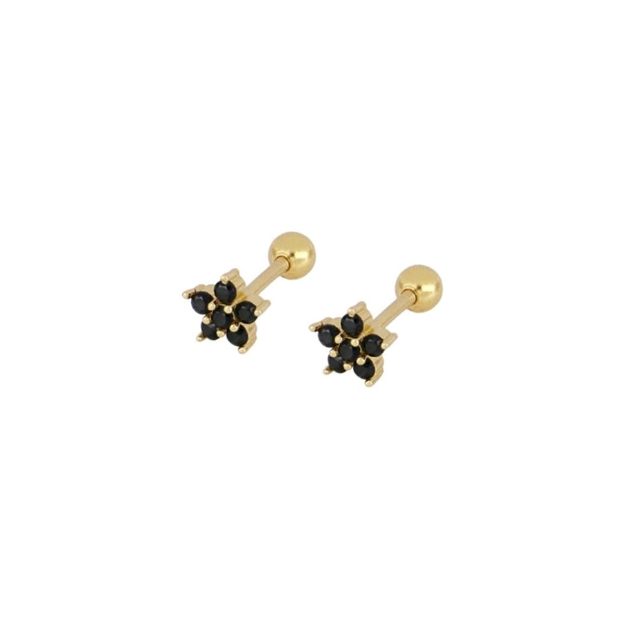 1 Pair IG Style Simple Style Flower Inlay Copper Zircon Gold Plated Ear Studs