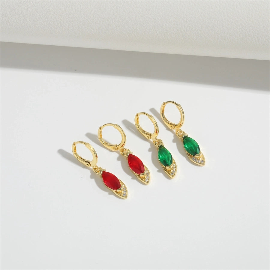 1 Pair Elegant Simple Style Solid Color Plating Inlay Copper Zircon 14K Gold Plated Drop Earrings