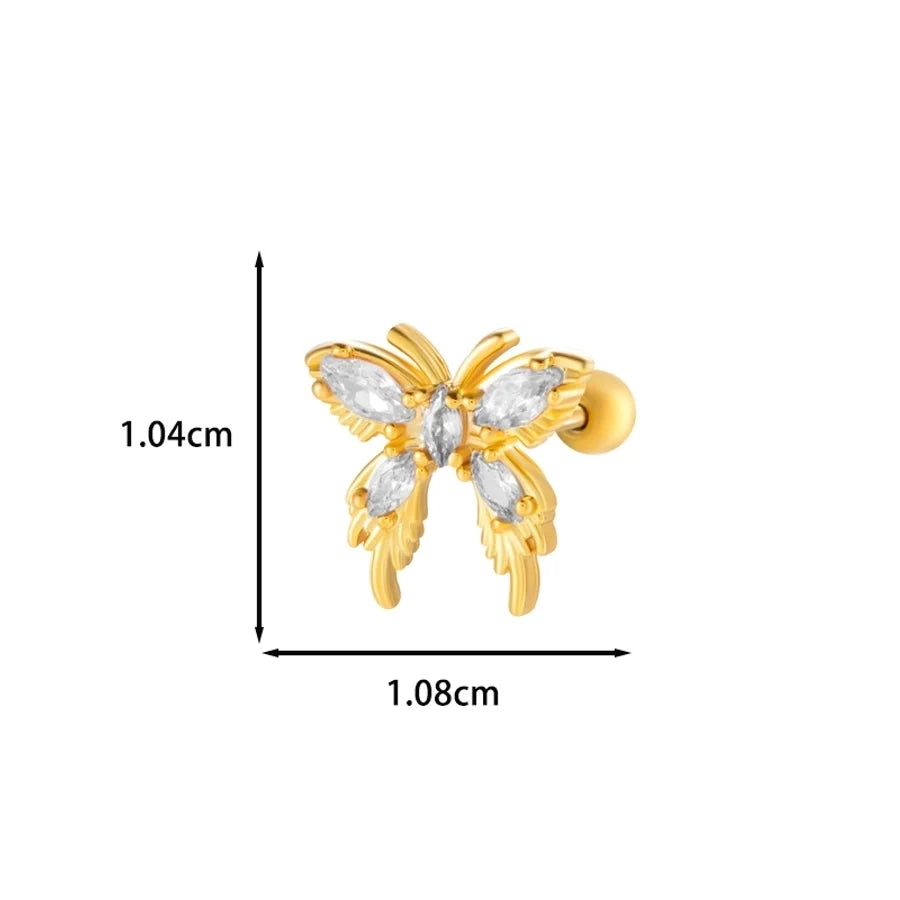1 Piece IG Style Simple Style Korean Style Heart Shape Butterfly Bow Knot Inlay 316 Stainless Steel  Copper Zircon Ear Studs