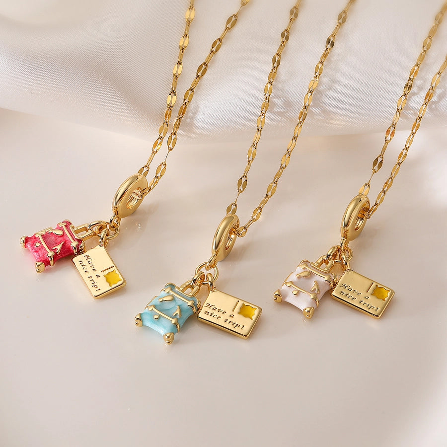 Copper 18K Gold Plated Enamel Geometric Pendant Necklace