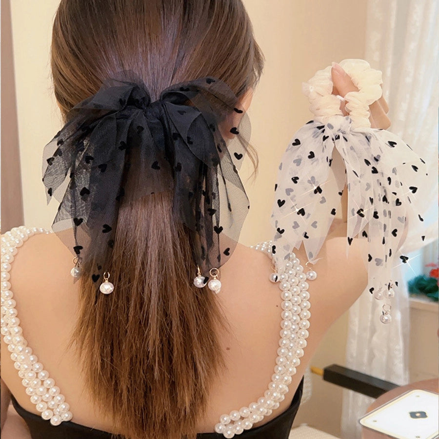 simple style heart shape lace tassel hair tie