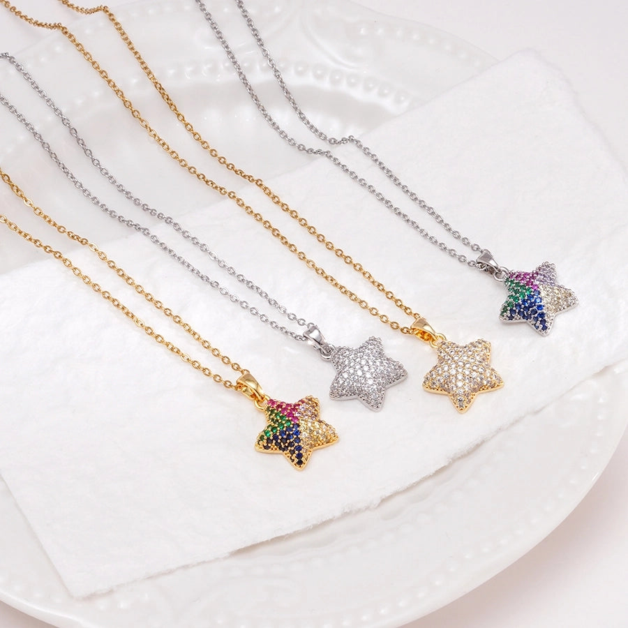 Jewelry Glam IG Style Pentagram 304 Stainless Steel Copper Zircon Inlay Pendant Necklace