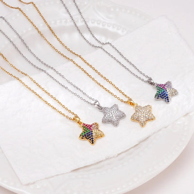 Jewelry Glam IG Style Pentagram 304 Stainless Steel Copper Zircon Inlay Pendant Necklace