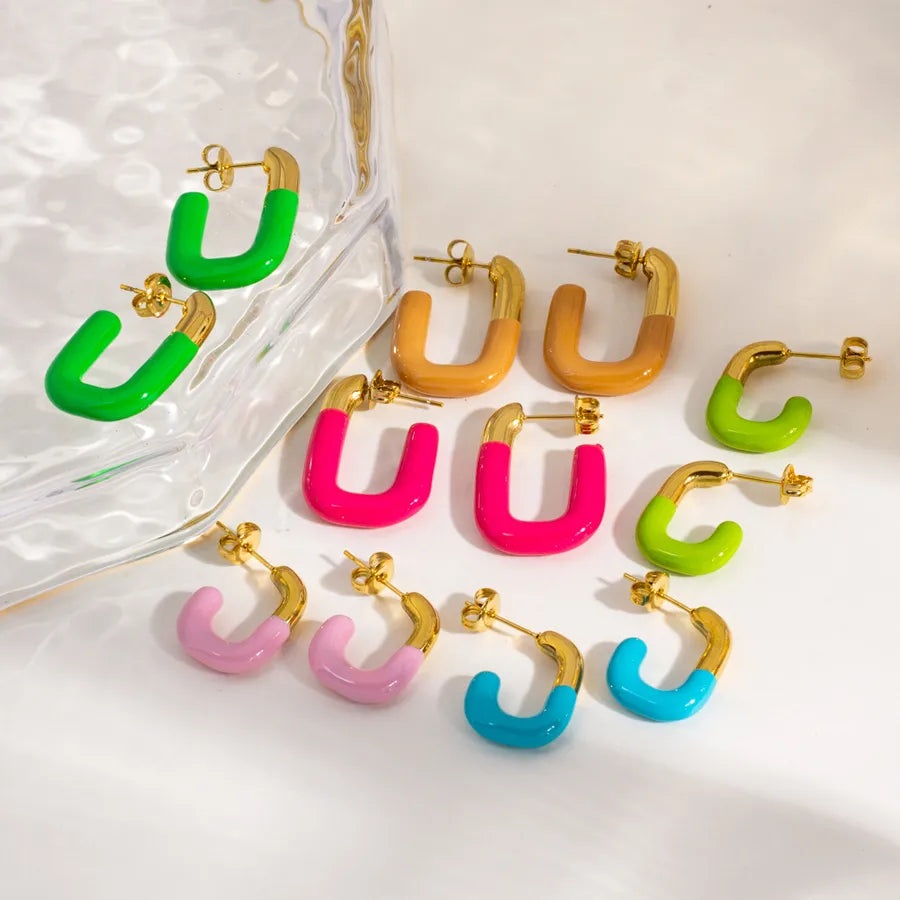1 Pair IG Style Sweet Simple Style U Shape Enamel 304 Stainless Steel 14K Gold Plated Ear Studs