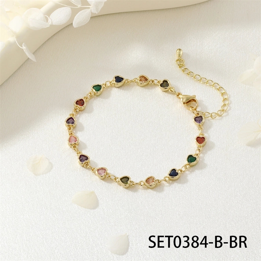 Jewelry IG Style Heart Shape Copper Zircon Inlay Bracelets Necklace