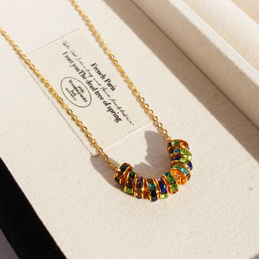 Brass 24K Gold Plated Beaded Plating Inlay Circle Zircon Brass Necklace