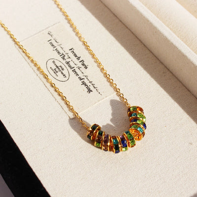 Brass 24K Gold Plated Beaded Plating Inlay Circle Zircon Brass Necklace