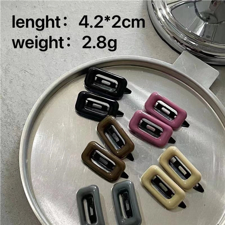Personalized Girl Color Plastic Hairpin Advanced Design Sense Side Clip Hairpin a Pair of Hairclips Square Bang Clip Frog Buckle Bar Shaped Hair Clip Hairpin