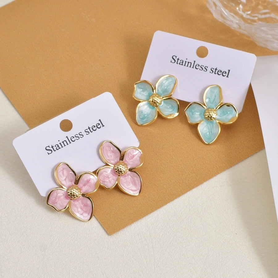 1 Pair Casual Pastoral Simple Style Flower 304 Stainless Steel Ear Studs