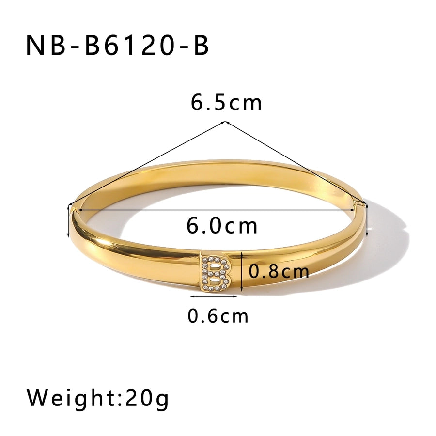 Vintage Style Simple Style Classic Style Letter 304 Stainless Steel 18K Gold Plated Zircon Bangle In Bulk