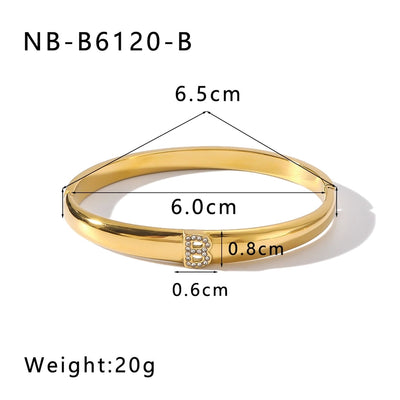 Vintage Style Simple Style Classic Style Letter 304 Stainless Steel 18K Gold Plated Zircon Bangle In Bulk