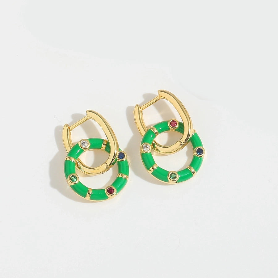 1 Pair Elegant Simple Style Solid Color Plating Inlay Copper Zircon 14K Gold Plated Drop Earrings