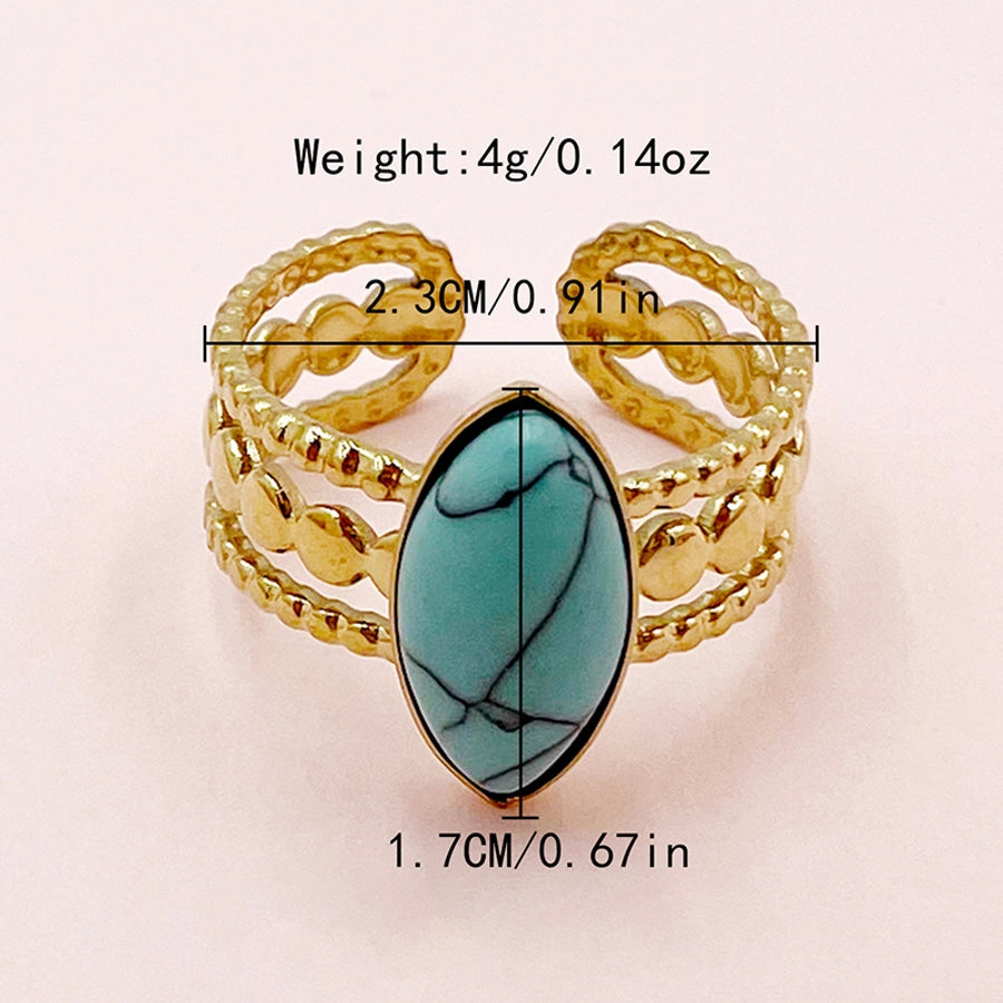 Jewelry Hip-Hop Streetwear Oval 304 Stainless Steel Natural Stone 14K Gold Plated Plating Inlay Open Rings