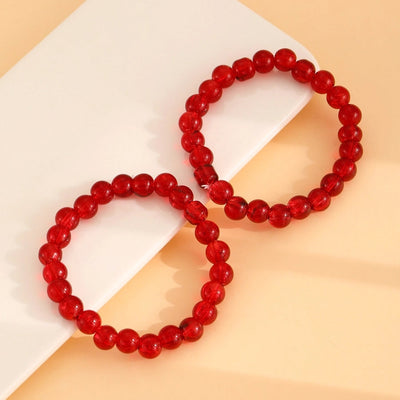 Fashion Simple Style Colored Glazing Bead Bracelet  Hot Sale Crystal Ice Broken Hot Flower Shining Beaded Stretch Bracelet 1 Pair