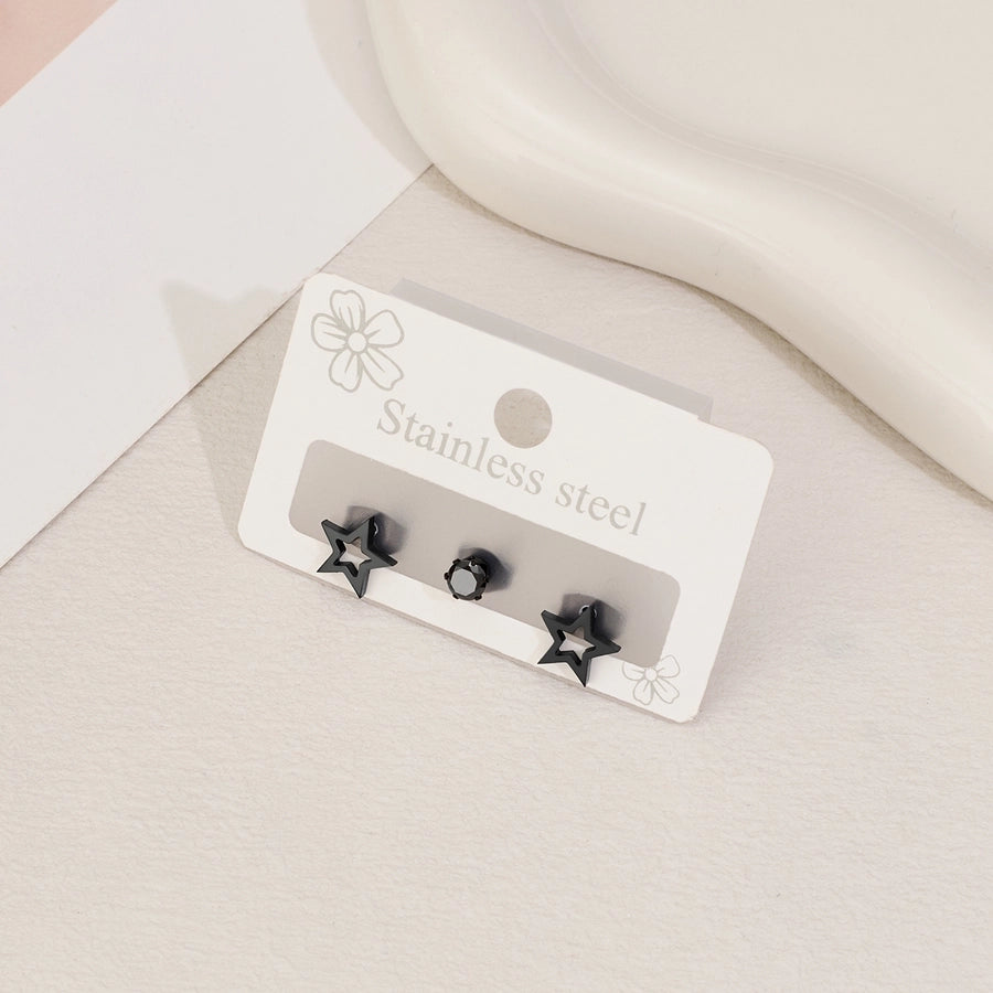 1 Set Sweet Simple Style Star Polishing Hollow Out Inlay 304 Stainless Steel Zircon 18K Gold Plated Ear Studs