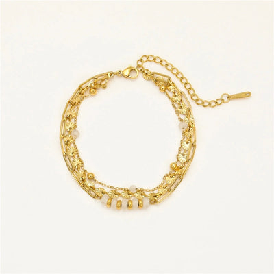 Simple Style Solid Color 304 Stainless Steel natural stone 18K Gold Plated cable chain Bracelets In Bulk