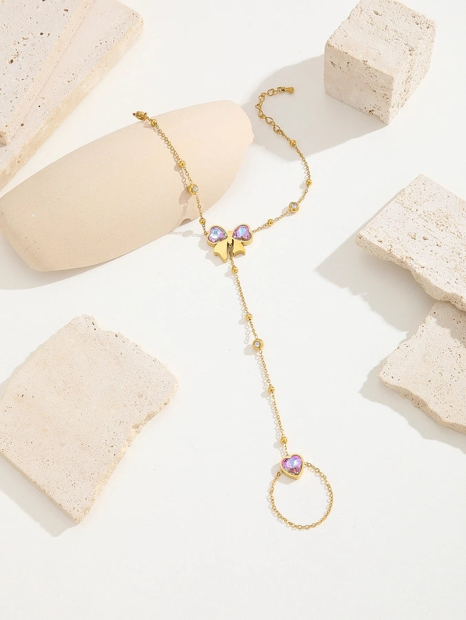 Simple Style Classic Style Petal Butterfly Bow Knot Titanium Steel 18K Gold Plated Rhinestones Bracelets In Bulk