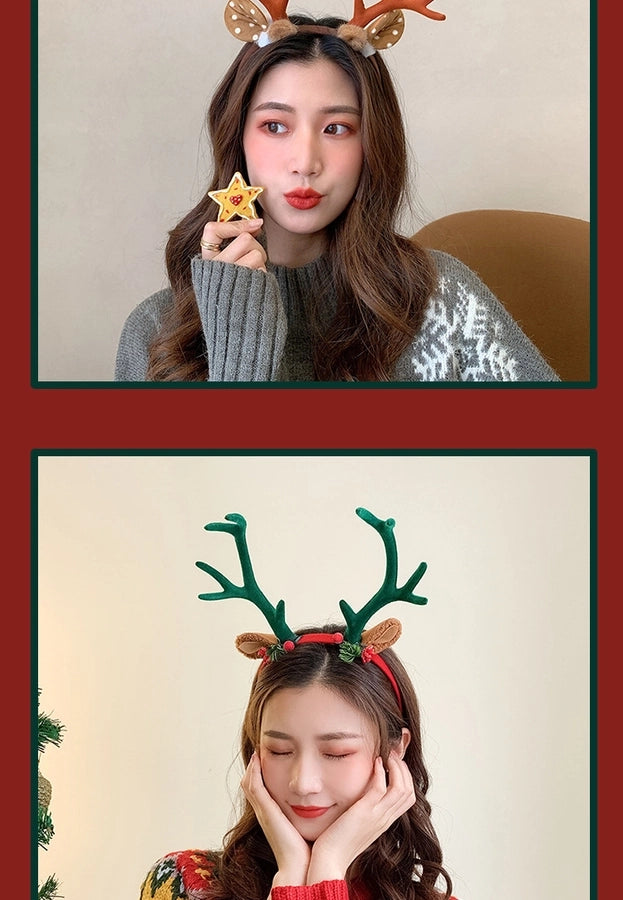 Internet Celebrity  Christmas Girl Heart Christmas Hair Band Cute Elk Horn Hair Accessories Pressure Hair Band
