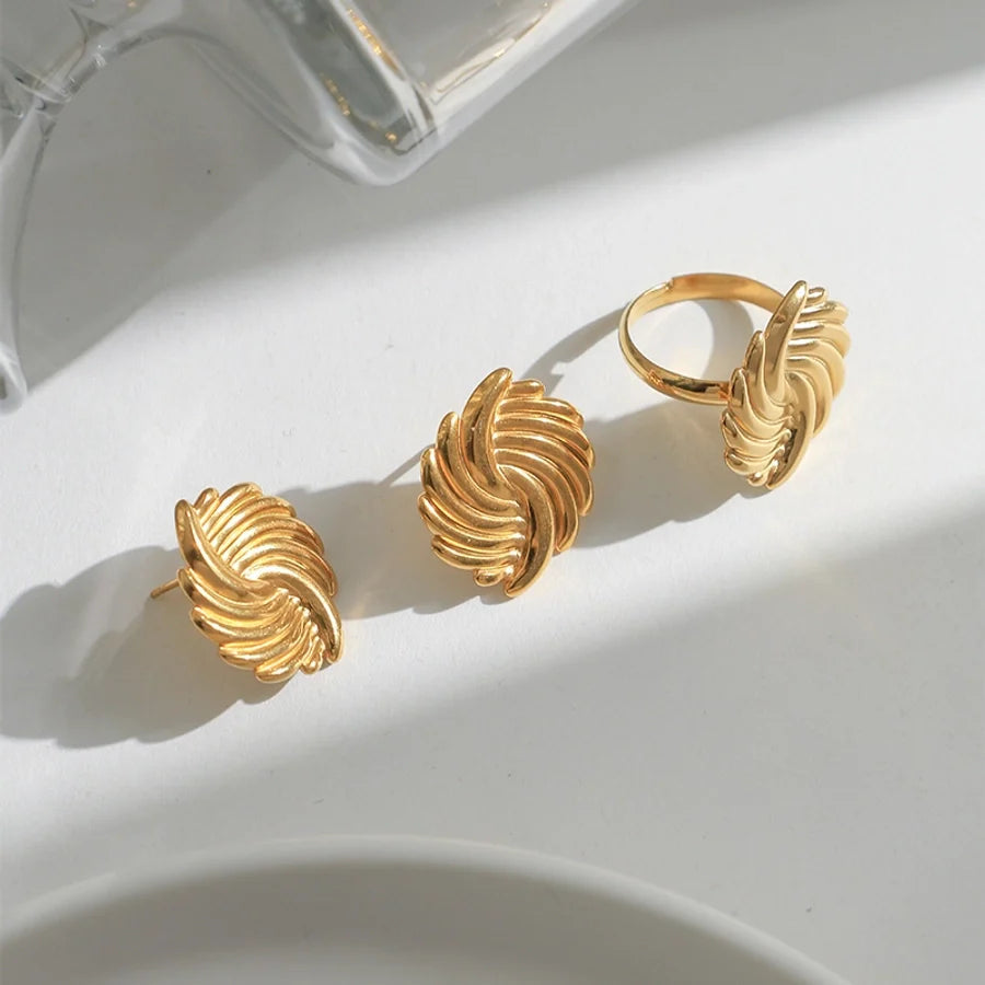 Jewelry IG Style Commute Cool Style Round Spiral 304 Stainless Steel 14K Gold Plated Rings Earrings