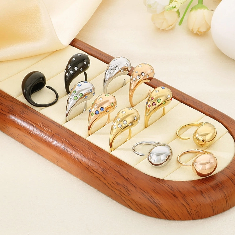 Jewelry Vintage Style Water Droplets 304 Stainless Steel 18K Gold Plated Open Rings
