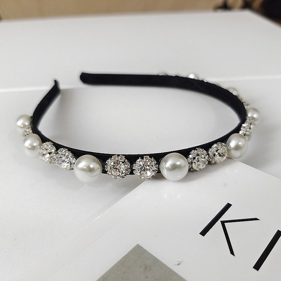 Women's Baroque Style Shiny Geometric Alloy Inlay Artificial Pearls Rhinestones Hair Band