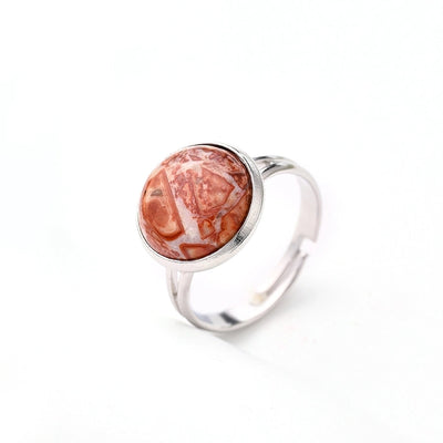 Jewelry Casual Simple Style Round Spot Solid Color 304 Stainless Steel Natural Stone Opal Polishing Inlay Adjustable Ring