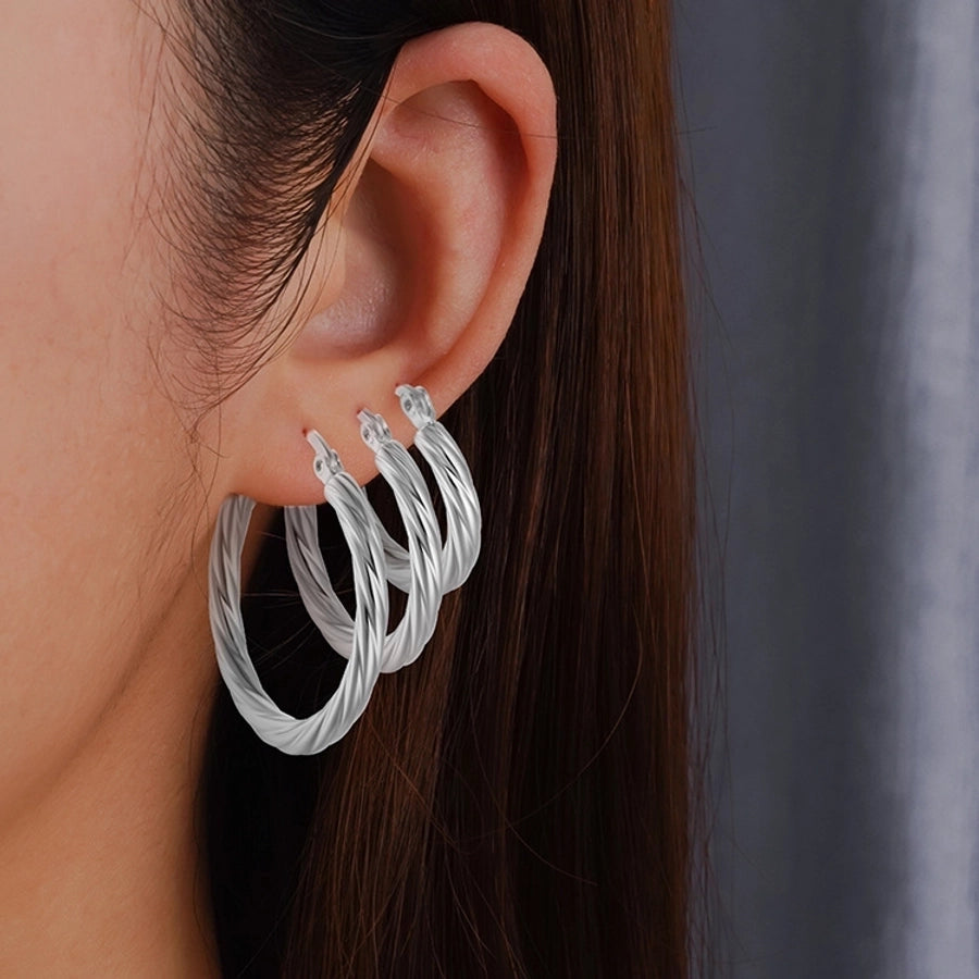 1 Pair Retro Simple Style Solid Color Plating 304 Stainless Steel Silver Plated Earrings