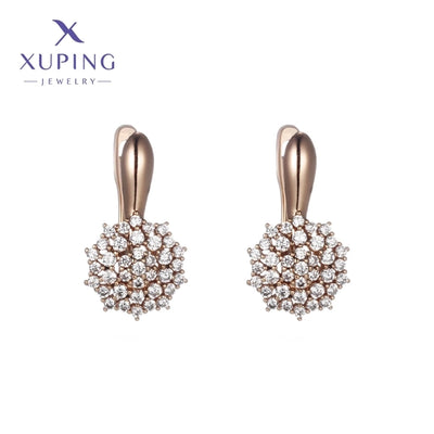 6 Pairs XUPING Simple Style Flower Plating Inlay Copper Artificial Gemstones 18K Gold Plated Earrings