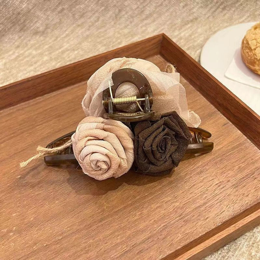 Atmosphere beauty pure desire gentle big flower grip burnt rose new Chinese style niche hand-made Shark clip grip