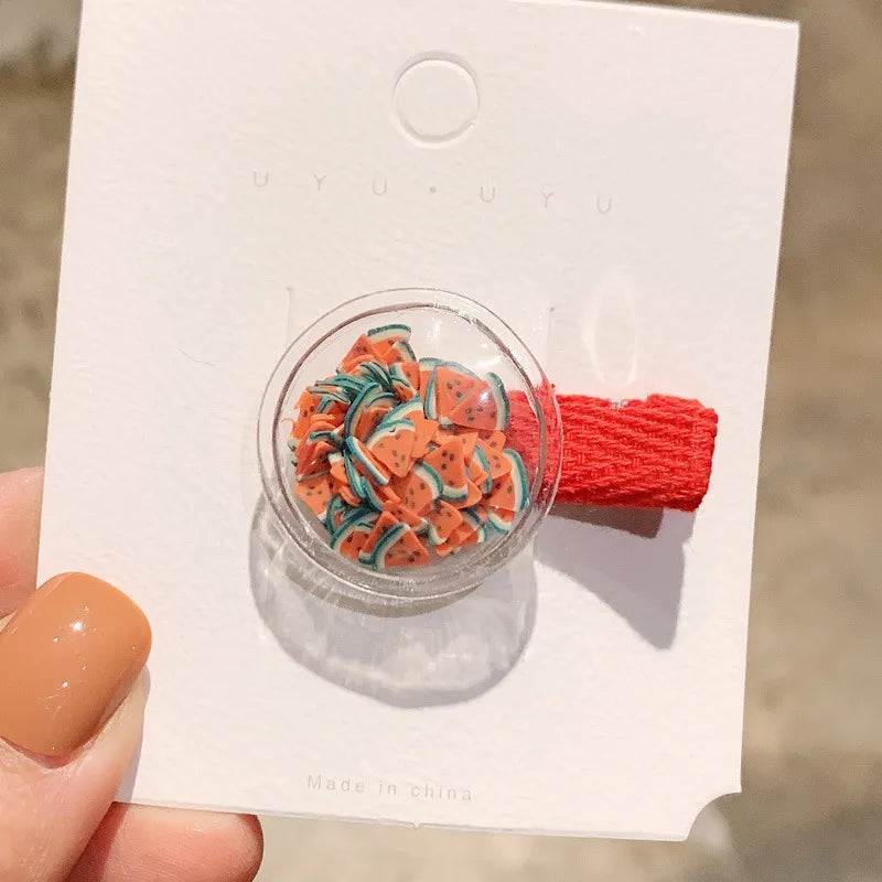 kid's cute cartoon fruit alloy rubber sequins hair clip