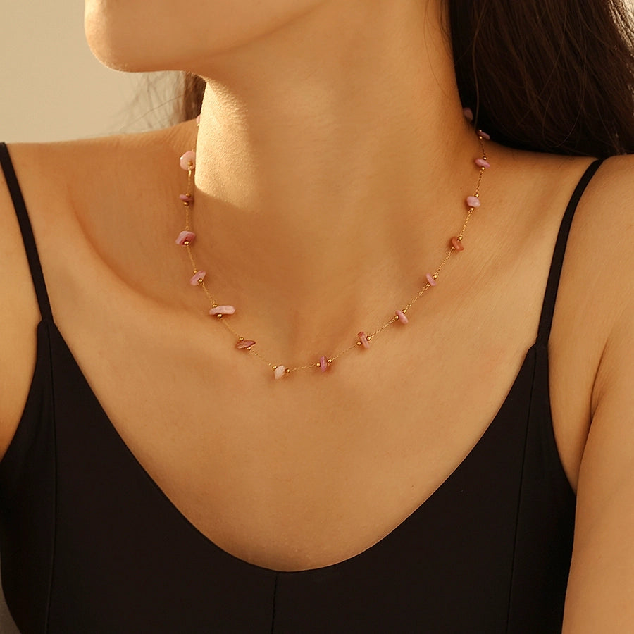 Geometric Natural Stone Necklace Bracelet Affordable Luxury Fashion Sense Stainless Steel Chain  Personalized Jewelry Suit