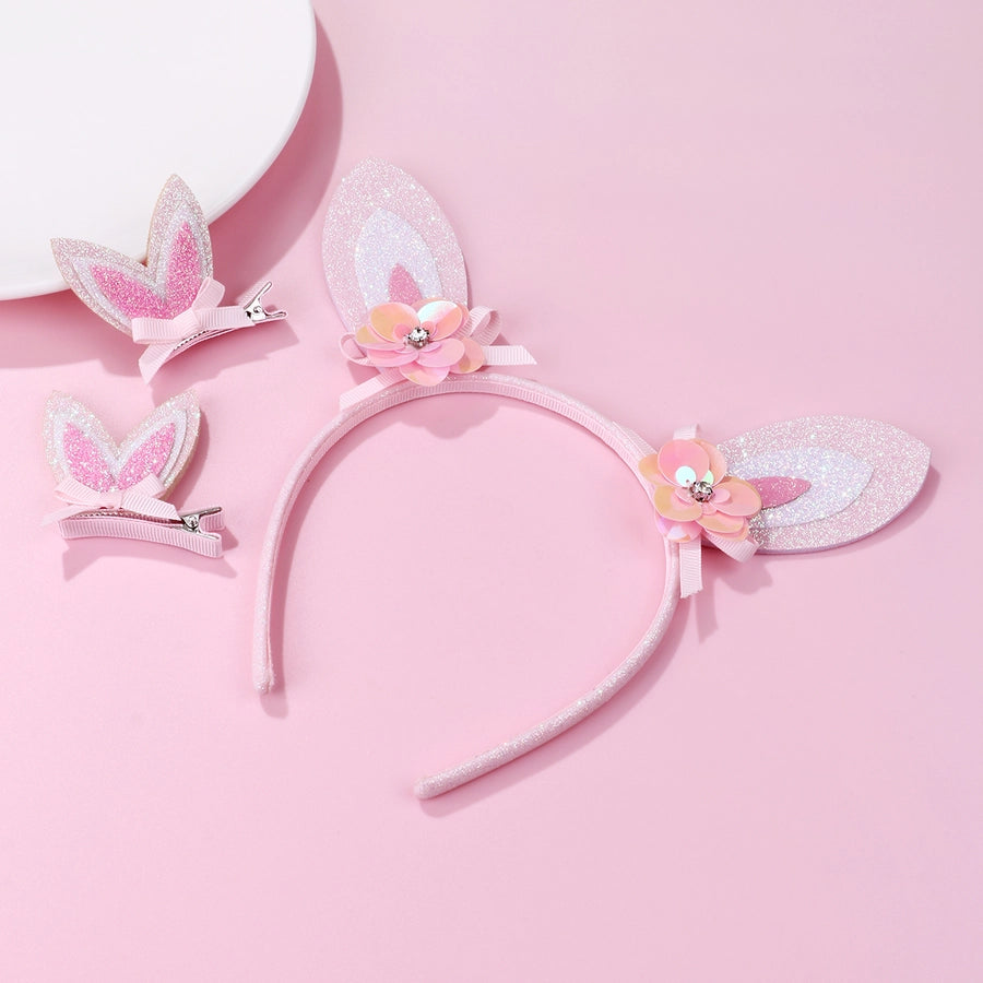 Girl'S Cute Romantic Sweet Bunny Ears Flower Bow Knot Cloth Handmade Hair Clip Hair Band