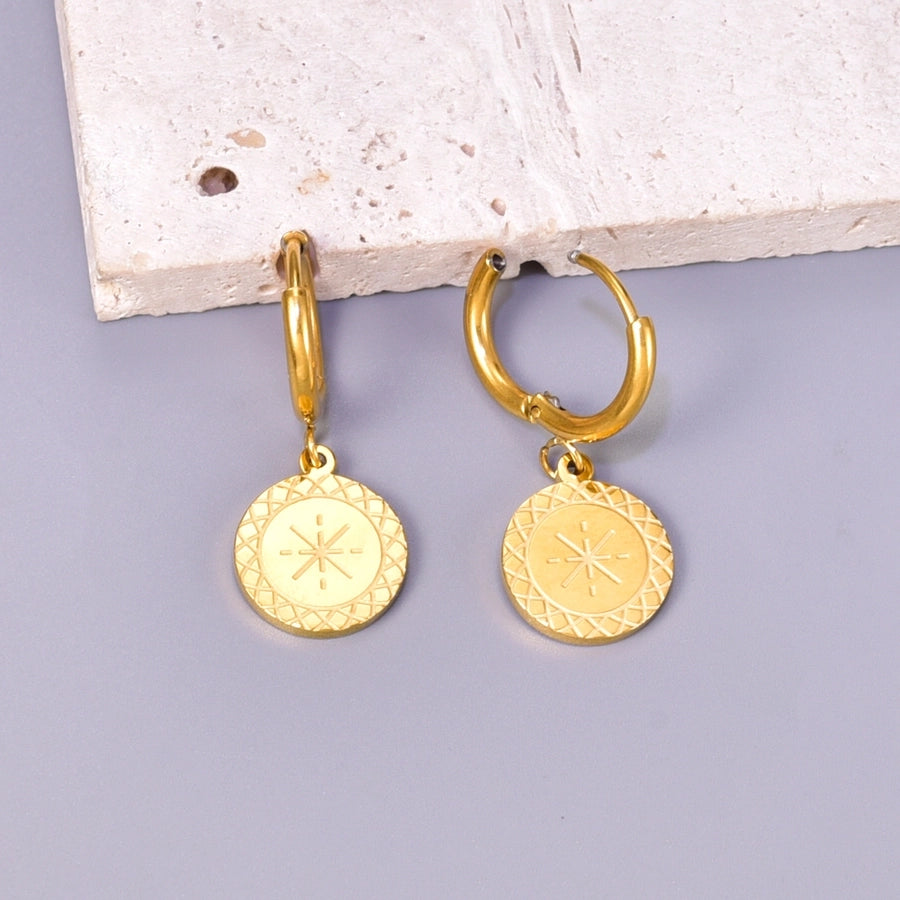 1 Pair Retro Classic Style Round 304 Stainless Steel 18K Gold Plated Drop Earrings