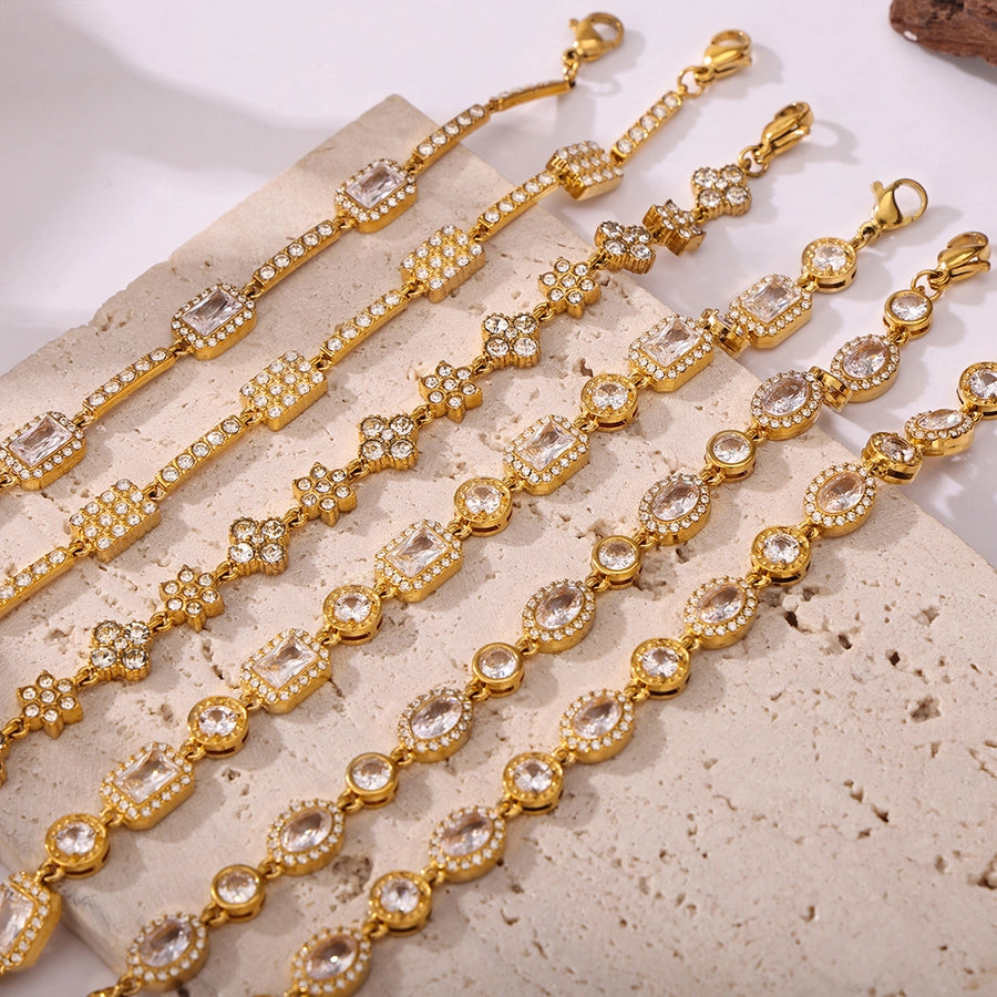 Elegant Luxurious Geometric 304 Stainless Steel 18K Gold Plated Zircon  Bracelets In Bulk