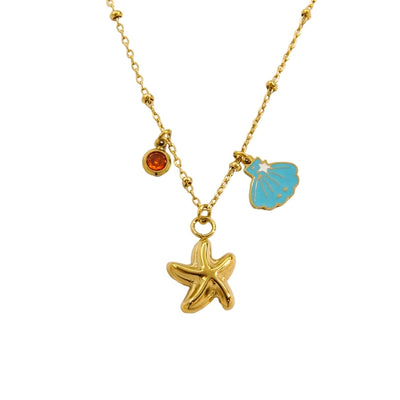 Jewelry Marine Style Starfish Mermaid Shell Titanium Steel Pendant Necklace