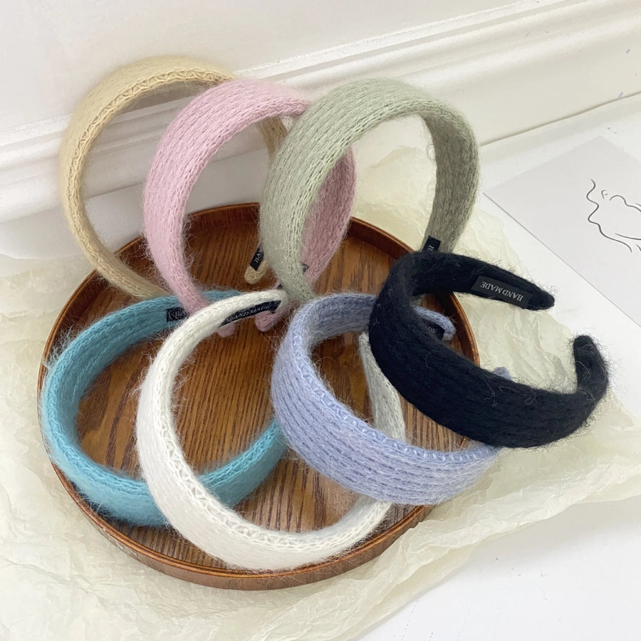 Autumn Winter Retro Plush Woven Headband Solid Color Wide-Brimmed Women's Headband Bangs Hair-Holding Hairpin Temperament Hair Ring