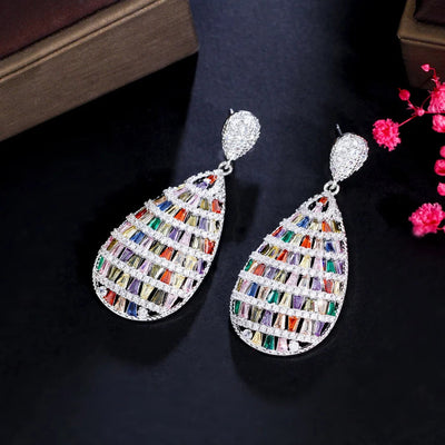 1 Pair Vacation Sweet Rainbow Plating Inlay Copper Zircon White Gold Plated Drop Earrings