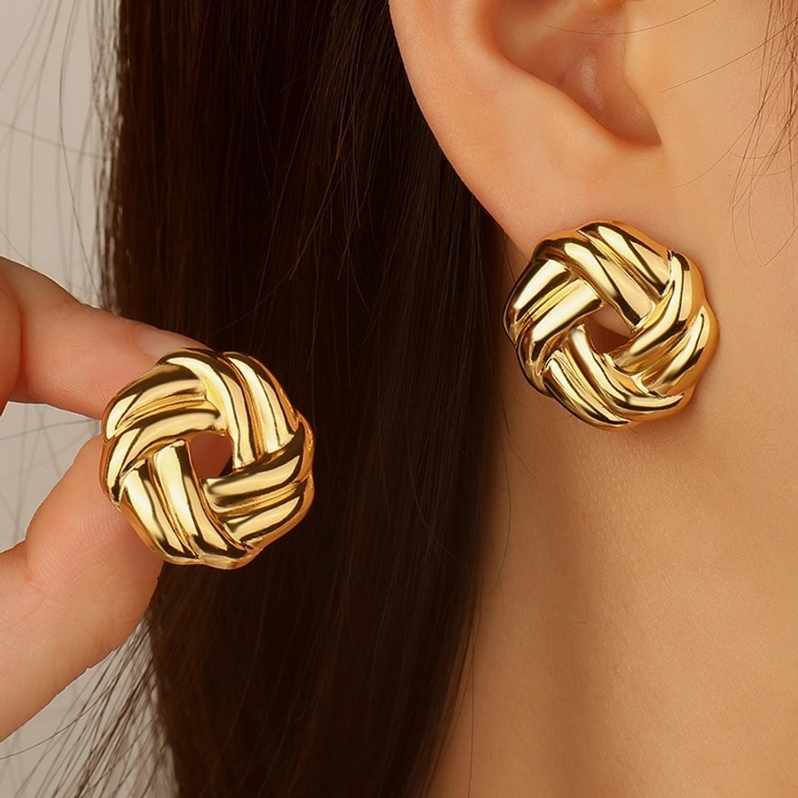 1 Pair French Style Classic Style Geometric Round Hollow Out 304 Stainless Steel Imitation Gold  Ear Studs