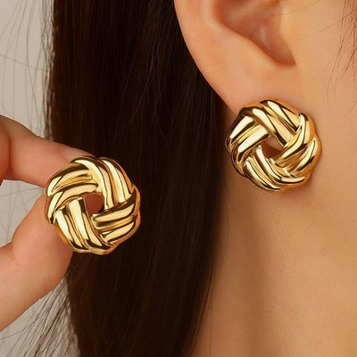 1 Pair French Style Classic Style Geometric Round Hollow Out 304 Stainless Steel Imitation Gold  Ear Studs