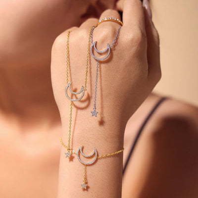 Jewelry Elegant Luxurious Vacation Moon Titanium Steel Rhinestones 18K Gold Plated Plating Jewelry Set