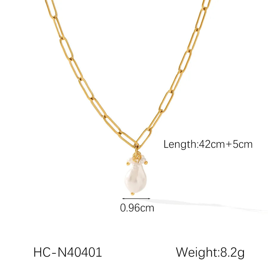 Wholesale Jewelry IG Style Elegant Luxurious Geometric 304 Stainless Steel Titanium Steel 18K Gold Plated Pendant Necklace Paperclip Chain