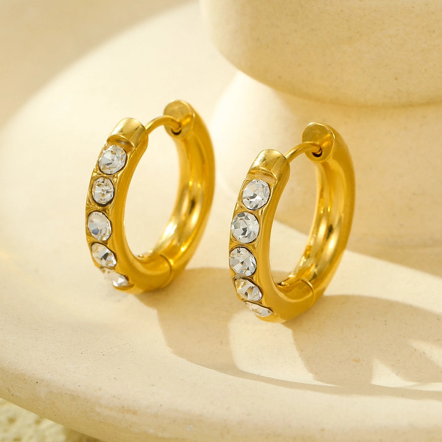 1 Pair Retro Round Plating 304 Stainless Steel Zircon Earrings