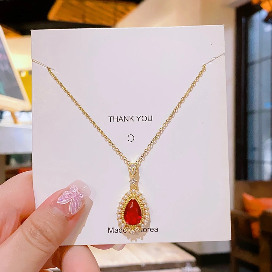 Jewelry Elegant Glam Luxurious Oval Water Droplets Pearl 304 Stainless Steel Copper 18K Gold Plated Pendant Necklace