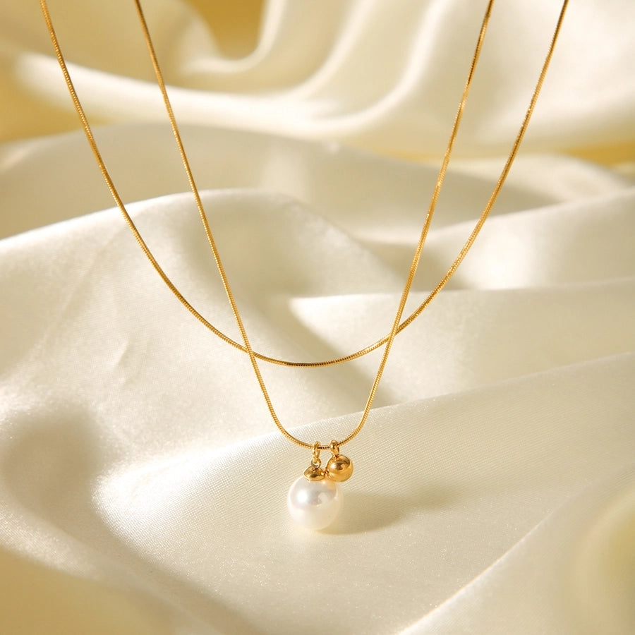 Jewelry IG Style Classic Style Round 304 Stainless Steel Titanium Steel 18K Gold Plated Double Layer Necklaces