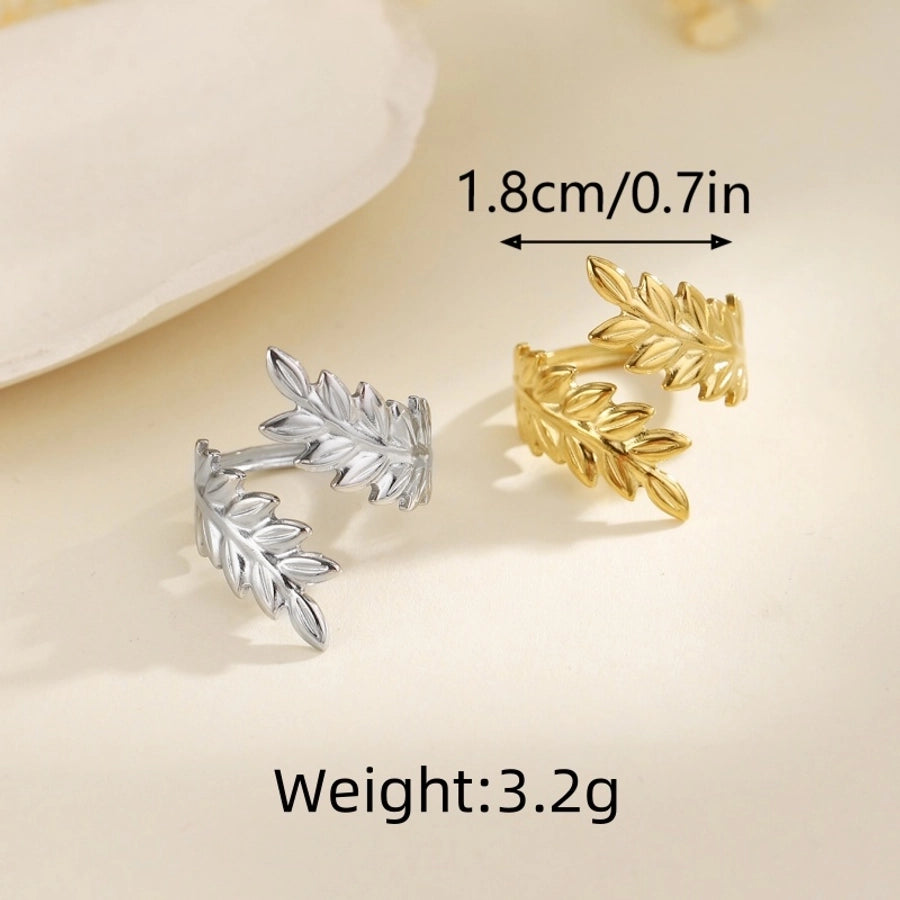 Jewelry Elegant Leaves Feather 304 Stainless Steel Open Rings